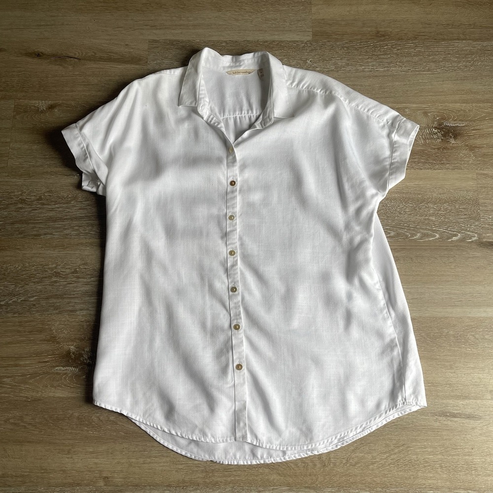 Soft Surroundings Je Veux Tencel Shirt White Short Dolman Sleeve Medium Oversize